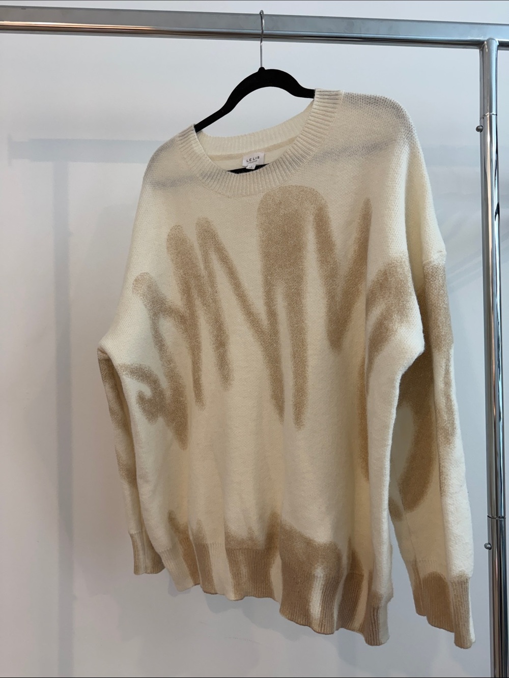 Cream & Tan Abstract Knit Crewneck Sweater